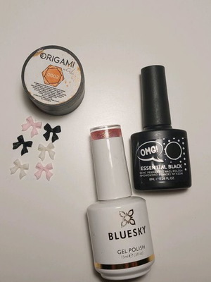 Bluesky and OMG gel polish set with charms and Origami gift