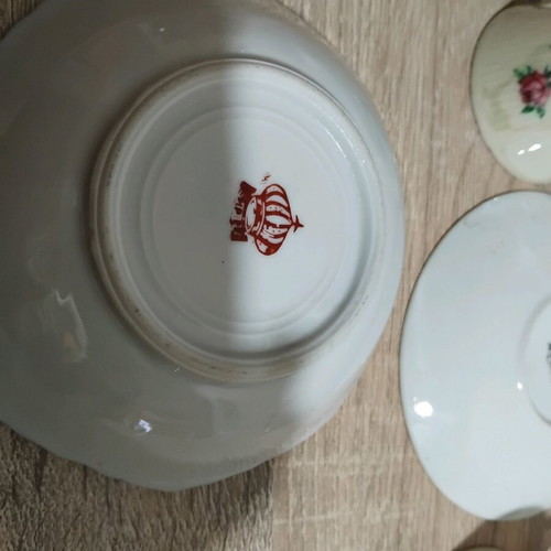 Porcelain coffee cups used, set of 3 with saucer and small bowl