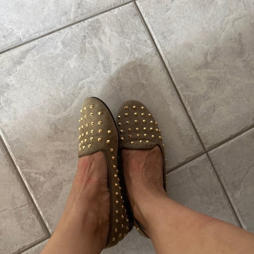 Italian ballerinas used, beige with gold studs, size 37