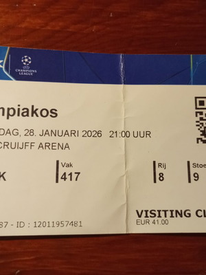Ajax Olympiakos football ticket used, 28-1-2026