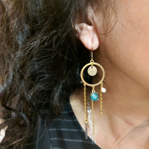 Handmade earrings new, green and gold