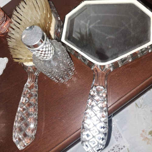 Antique mirror, brush and perfume bottle like new, pack of 3