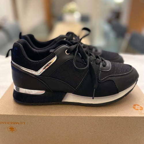 Women's black athletic shoes with silver details new