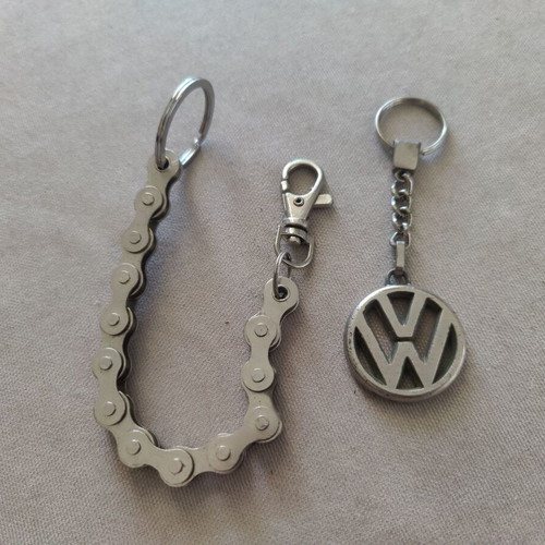 Classic keyrings pair like new with vintage VW and bike chain
