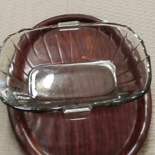 Glass serving dish like new, greenish glass