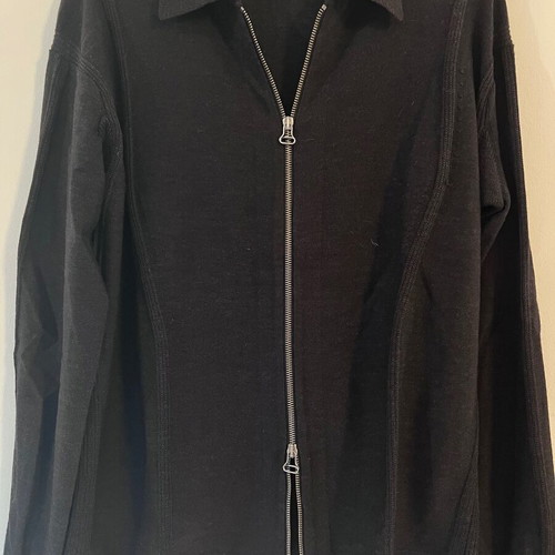 Issey Miyake Men wool knit cardigan with two-way zip, black and grey