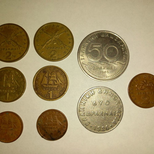Drachma coins used, set of 9 pieces Greece