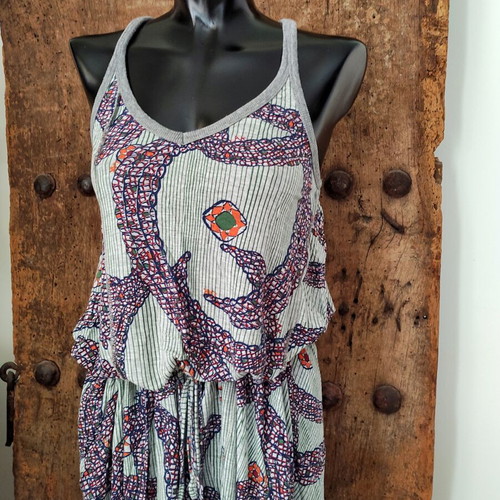 LAK printed asymmetric midi dress with racerback and handkerchief hem
