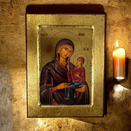 Saint Anna wooden icon handmade with gold leaf in excellent condition