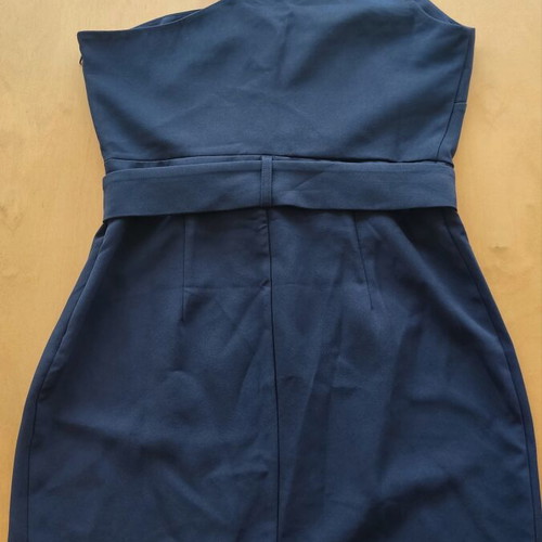 Navy mini dress with one shoulder and belt like new