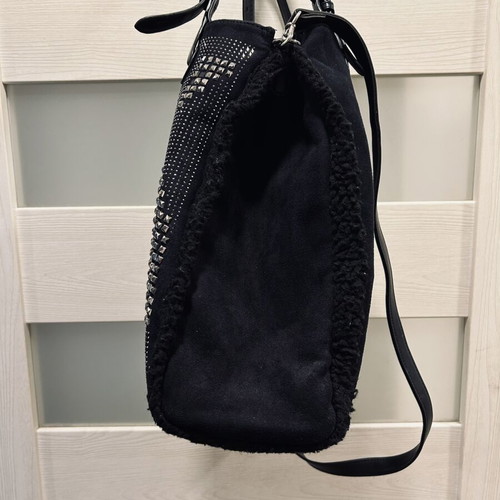 Large black shoulder bag like new, suede and leather with studs