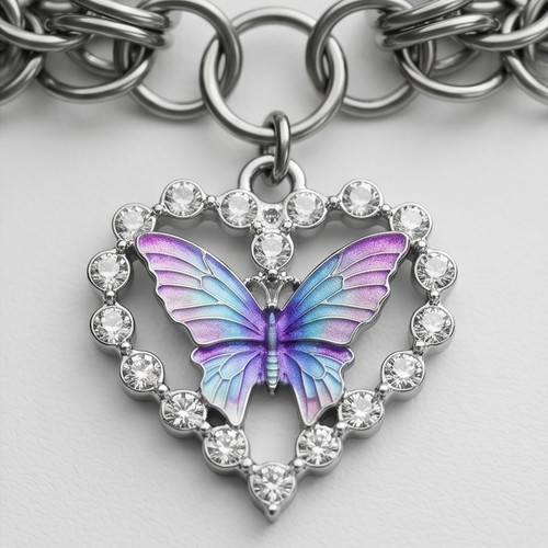 Stainless Steel Choker with Butterfly new, blue and silver