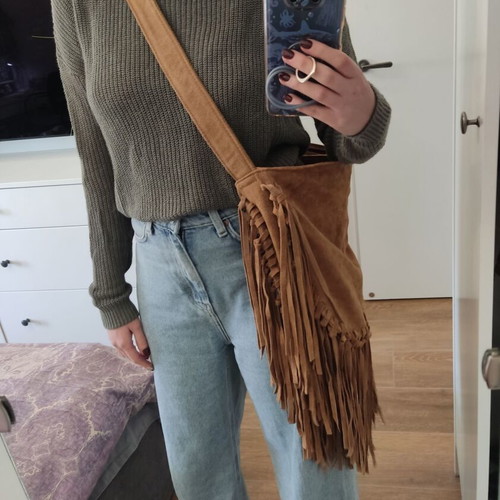 Pull & Bear leather crossbody bag with tassel fringe like new, beige brown