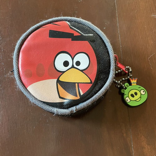 Angry Birds Round Coin Purse with Keychain like new, Red & Black
