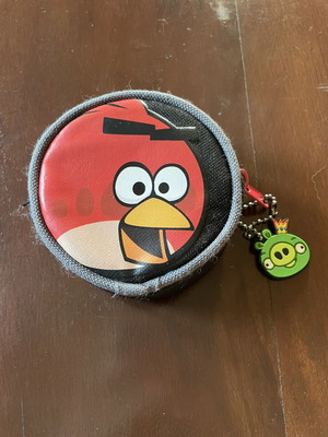 Angry Birds Round Coin Purse with Keychain like new, Red & Black