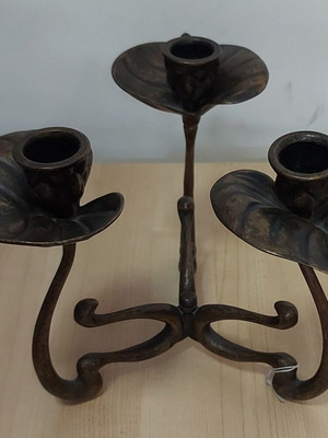 Three-Arm Brass Candlestick Low New
