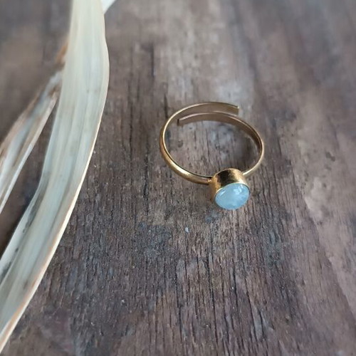 Brass ring with moonstone minimal vintage adjustable size