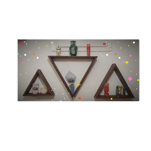 Triangle wooden wall shelf new, walnut color