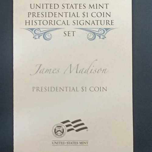 2007 USA folder with James Madison signature and 1$ Presidential Dollar proof new