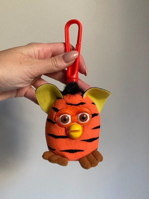 Vintage Furby orange striped plush keychain clip used McDonald’s 2001