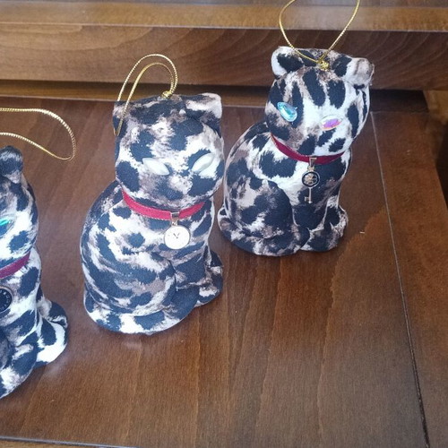 Set of three leopard cat ornaments with charms like new