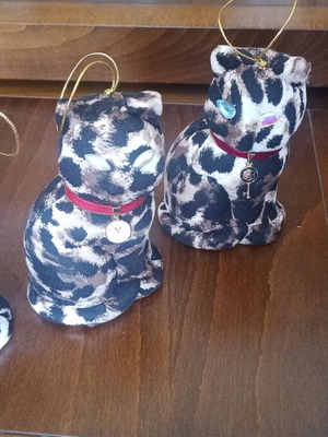 Set of three leopard cat ornaments with charms like new