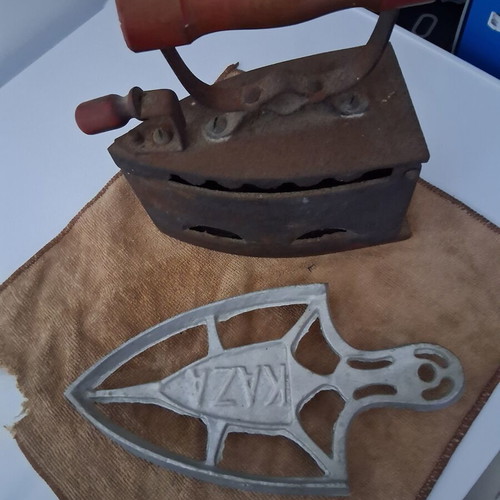 Old Iron Charcoal Iron with KAZA Iron Base collectible