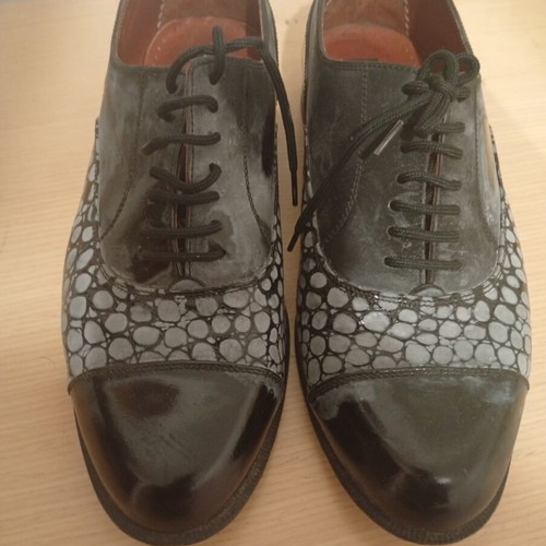 Haralas Vintage men's leather shoes, black Oxford Derby