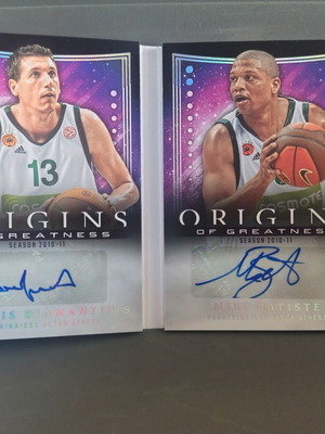 Panini Origins EuroLeague Origins of Greatness Booklet Auto Dimitris Diamantidis Mike Batiste like new
