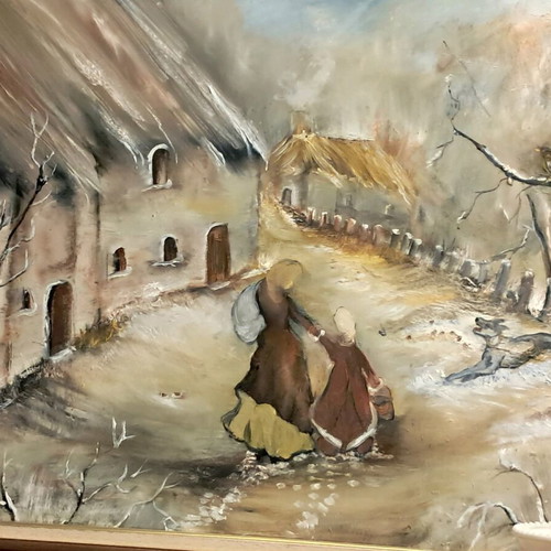 Winter landscape large with gold frame new
