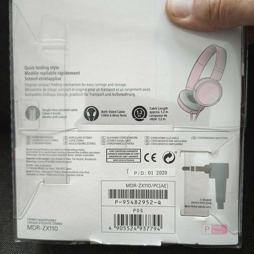 Sony MDR‑ZX110 headphones pink new, wired