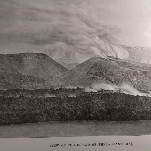 1890 Santorini Volcano Eruption Used Woodcut 25x18cm