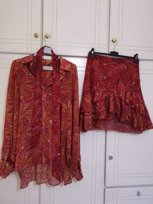 Vassia Kostara set like new, red and orange blouse and skirt