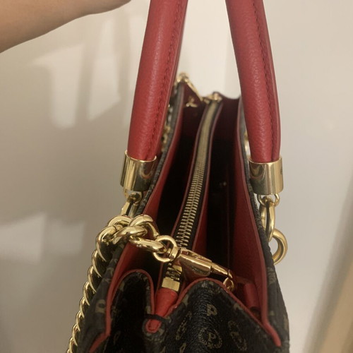 Pollini Handbag new, PVC and leather, brown and red