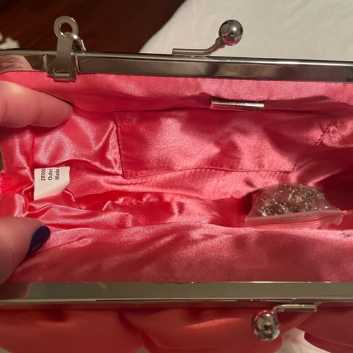 Suzy Smith vintage clutch bag like new, pink and silver with long chain