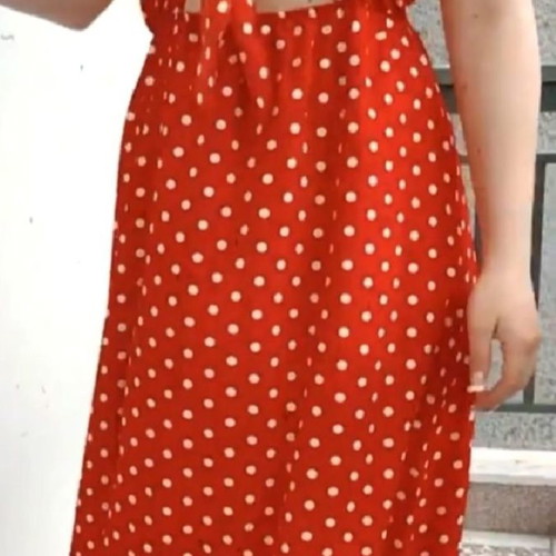 Long dress red with white polka dots size M like new