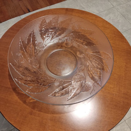 Luminarc vintage glass fruit bowl with embossed leaf and chestnut design, 34cm