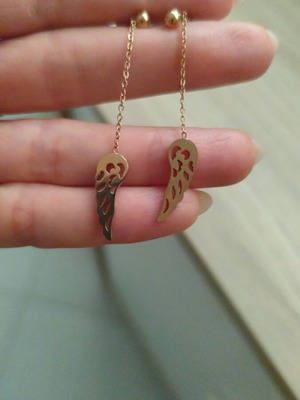Silver earrings with rose gold wing symbol