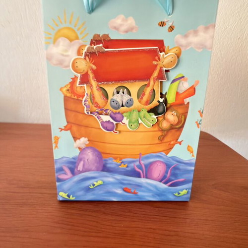 Noah's Ark gift bag with satin ribbon handle