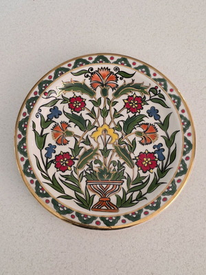 Ръчно изработена керамична чиния Ibiscus Rhodes с 24-каратово злато като нова