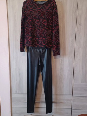 Zara Animal Print Blouse New Bordeaux with Free Leggings
