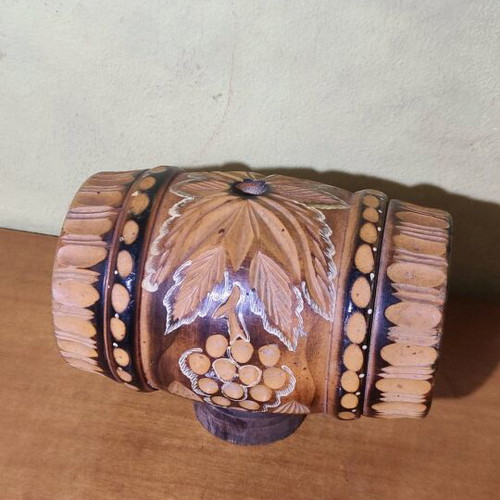 Wine barrel used, missing spigot and stopper