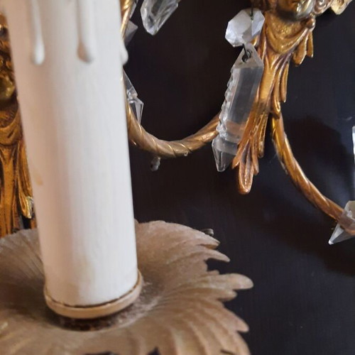Pair of French Rococo style brass wall sconces, antique