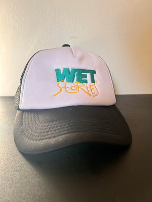 Wet Stories hat used, black and white