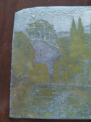 Typographic plate with Byzantine church used, 19x23cm