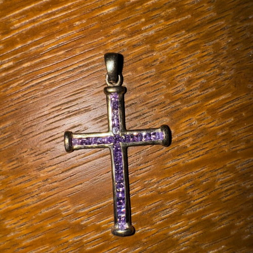 Silver 925 Cross with Purple Zircon, Like New