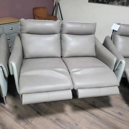 Beige leather sofa set with electric relax footrest new