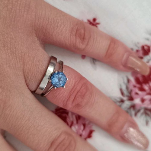 S925 Silver Solitaire Ring with Blue Zircon No6 Like New