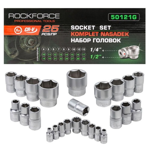 RockForce 25-piece 1/4" and 1/2" socket set new