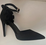 Black Celebrity Suede Stiletto Pumps with Ruffles like new, size 38